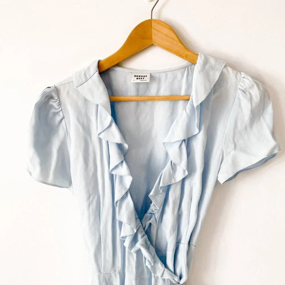 Aritzia Sunday Best Ruffle Wrap Dress Light Blue Size Small - Picture 3 of 6